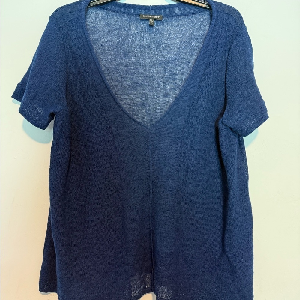 Eileen Fisher Blue Relaxed T-Shirt with Short Sleeves